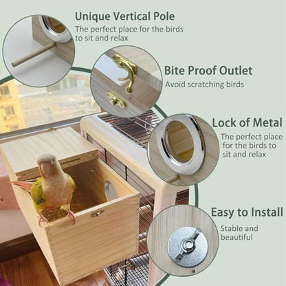 Parakeet Nesting Box Bird Nest Breeding Box with Perch | 7.87 X 4.72 X 4.72 inch Parrot Mating Box Wood Bird House Aviary for cage (S Horizontal Wood) - style: S Horizontal Wood