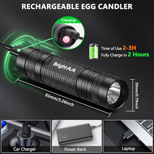Egg Candler for Chicken Eggs, Rechargeable Bright Cool Light Egg Candler Tester for Chicken Duck Eggs, Handheld Egg Light for Incubators, Farm & Home Use