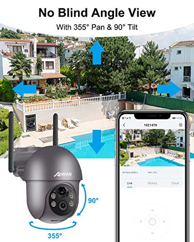 ANRAN 5MP Security Cameras Wireless Outdoor, Solar Camera Wireless with 360° View for Home Surveillance, WiFi Camera with Spotlights, PIR Detection, Color Night Vision, Siren Alarm, Q1 Max Grey - color: 5MP-Gray