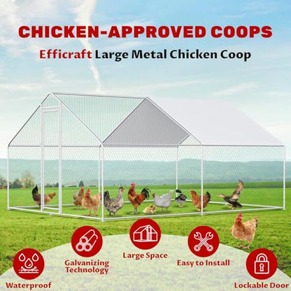 Large Chicken Coop Walk-in Metal Poultry Chicken Run Pen Rabbits Habitat House Spire Shaped Coop with Waterproof and Anti-UV Cover for Outdoor Backyard Farm Use(Steeple 2 Room) - size: 156"L x 118"W x 78"H