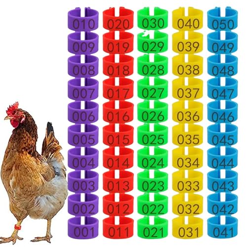 Leg Bands for Poultry – Chicken Clip, Duck Ring | Adjustable Bird Marker, Numbered Tag System, Reusable Identification Loop with Hatchery Sorting Scenario for and Fowl Management Featuring Mixed - color: 50pcs