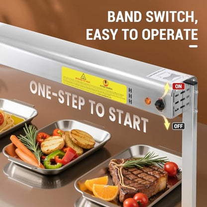 36-Inch Food Heat Lamp, 1000W Commercial Food Warmer Lamp Electric Strip Heater Overhead Stainless Steel Heat Lamps for Buffet Restaurant Parties Catering, Sliver 115V - color: Silver, size: 36 Inch