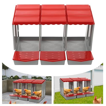 Chicken Nesting Box, 3 Compartments Hen Laying Box with Egg Collection, Portable Outdoor Chicken Coop, Freestanding Large Nest Boxes for Home, Farm, Backyard, Courtyard (Red) - color: Red