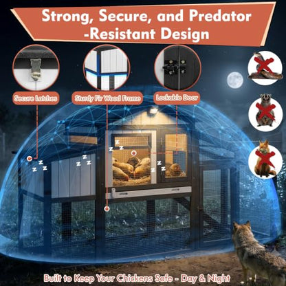 Ketive Chicken Coop with Run, Wooden Outdoor Hen House with 2 Nesting Boxes | Small Backyard Hen House for 1-2 with Predator-Proof Iron Mesh, 2 Perches, Pull-Out Tray, Expandable,Weatherproof Roof,65.3"L - size: 65.3"L x 26.0"W x 39.2"H