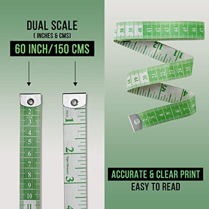 Soft Measuring Tape Pack of 2 | Dual Scale Cloth Sewing & Body Tape Measure | 150cm/60inch - color: 2 Pack / Green