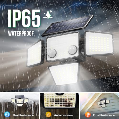 LYWALT Solar Outdoor Lights - 3000LM 188 LED Motion Sensor Outdoor Lights, 4 Heads Security Light,IP65 Waterproof, Easy Install,270°Wide Angle Flood Wall Light with 3 Modes for Backyard Yard (2 Pack) - size: 2 Pack