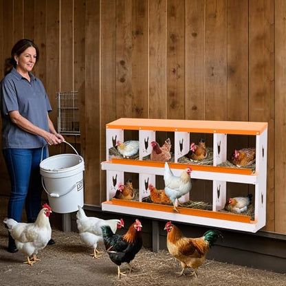 Chicken Nesting Box,8 Holes Galvanized Steel Metal Chicken Laying Box with Automatic Roll-Away Egg Collection System & Removable Tray,Wall Mount Nesting Boxes - color: Orange, size: 8 Holes