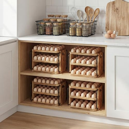 Wood Egg Holder Countertop for Fresh Eggs, Fresh Egg Holder Countertop with Handle, 3 Layer, Stackable with 90 Eggs for Countertop to Store Chicken/Duck/Hand Painted/Easter Egg - color: Pine