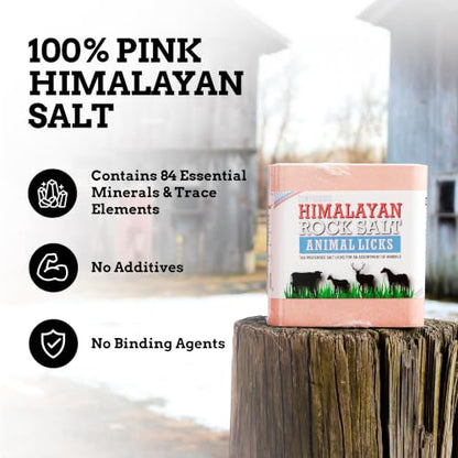 Salt Block for Deer & Horses – Compressed Mineral Salt Lick for Livestock, Cattle & Goats – Himalayan Secrets Pink Rock Salt Block (2.5LB/2KG, Block w/Mounting Hole) - size: 5.5 Pound (Pack of 1)
