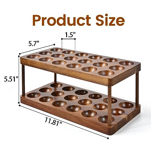 Wooden Double Layer Egg Holder - Farmhouse Kitchen Acacia Egg Tray Organizer - 2 Tier Fresh Egg Storage Rack Basket for Countertop, 36 Capacity - style: 2 tier acacia wood egg tray