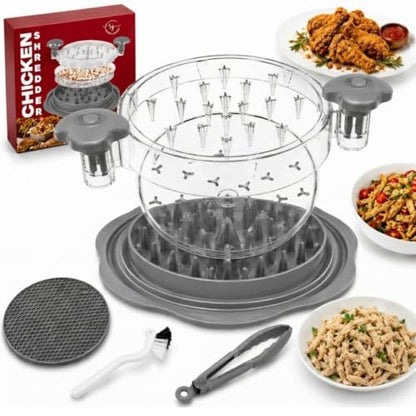 Premium Large Chicken Shredder Tool with Suction Base 2026 – Twist Meat Shredder with Ergonomic Handle & Anti-Slip Grip – Transparent Lid for Easy Shredding Chicken & Beef (Light Grey) - color: Light-Grey
