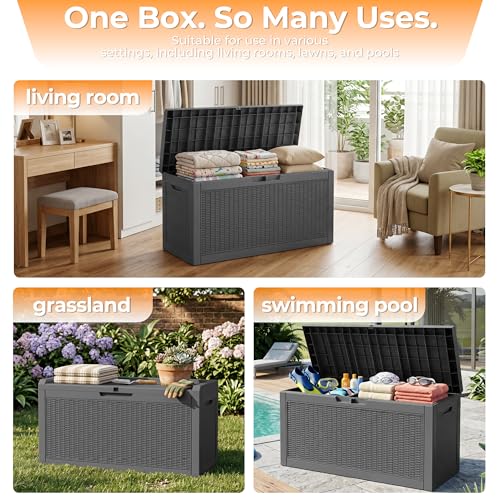 70 Gallon Waterproof Outdoor Storage Box,Deck Boxs for Outdoor and Indoor Use,Deck Storage Box for Picnic Supplies,Gardening Tools,Lockable and Easy to Install(Black)