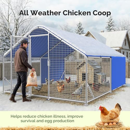 Large Metal Chicken Coop with Galvanized Hardware Cloth, Chicken Coop Run Pen for Yard with Waterproof Cover, Outdoor Large Walk-in Chicken Coops for 20 Chickens Duck Pen House Cage Run - size: 141.7"L x 106.3"W x 76.8"H