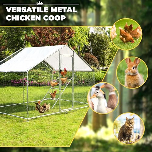 Metal Chicken Coop, 9.8 x 6.6 x6.6 Walk-in Chicken Run for 10 Chicken with Upgrade Roosting Perch, Water-Resident and Anti-UV Cover, Sturdy Spire Roof Chicken House for Outdoor Farm Use - color: Spire Roof