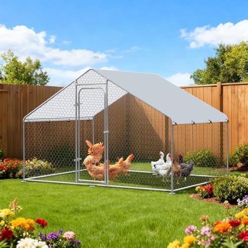 Outdoor Metal Chicken Coop Large Walk-in Poultry Cage Spire-Shaped Chicken Run with Waterproof and Anti-Ultraviolet Cover for Outside,Backyard and Farm,4.9' L*9.8' W*6.4' H - size: 58.8"L x 117.6"W x 76.8"H