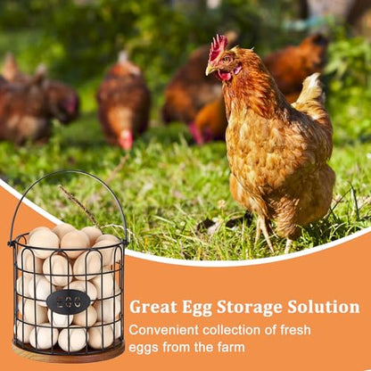 7'' Farmhouse Eggs Basket for Gathering Fresh Eggs, Countertop Egg Holder with Handle, Metal Wire Egg Baskets with Wooden Base for Coop Eggs Storage & Counter Decor(Style 1-Straight) - style: Style 1( Straight )