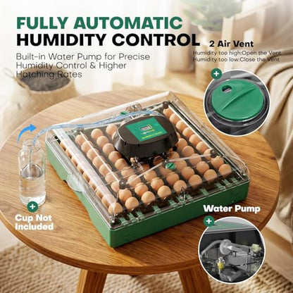 Incubators for Hatching Eggs, 72 Eggs Hatching Incubator with Automatic Egg Turner & Humidity Control & Digital Temp, 360° Clear View for Chicken/Duck/Quail Perfect for Lab School Farm