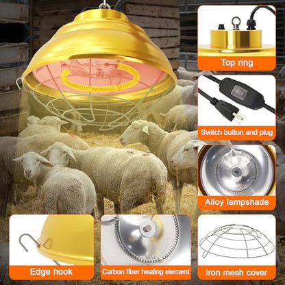 Hanging 600 Watt Heat Lamp for Chickens with Carbon Fiber Bulb for Indoor&Outdoor Used with Two-Temperature Adjustable for Cattle, Horses, Donkeys, Livestock Professional Waterproof Heater (600 Watt) - size: 600 Watt