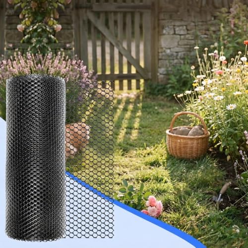 Plastic Chicken Wire Mesh Roll, 16INx50FT Black Chicken Wire Fencing Poultry Netting Garden Fence for Chicken Coop, Cat Balcony Protection Pet Barrier Plant Protectors from Animals Temporary Fencing
