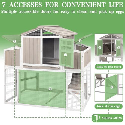 Gowoodhut 56.03" L 2-Story Chicken Coop with Run,Fir Wood Chicken House Hen House with 2 Large Nesting Boxes,Expandable Poultry Cage for 2-4 Chicken with 4 Perching Bars,Pull-Out Tray,Ramps - size: 56.3"L x 35.2"W x 52.8"H