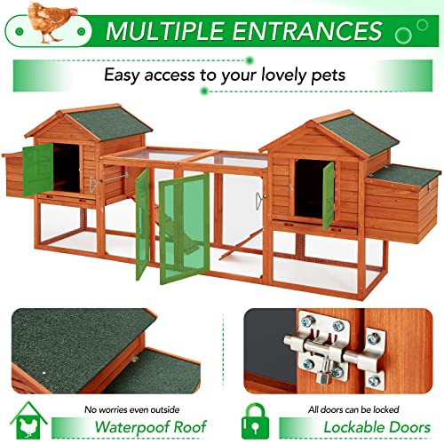 AECOJOY 123“ Chicken Coop for 10 Chickens | Large Chicken Coop with Run, 4 Nesting Boxes, Wooden Outdoor Chicken House with Removable Tray, Roosting Bars, Ramp, Brown - color: Brown
