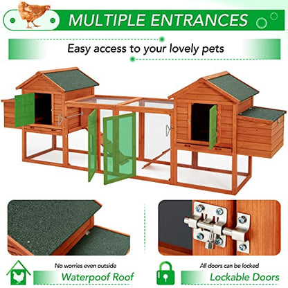 AECOJOY 123“ Chicken Coop for 10 Chickens | Large Chicken Coop with Run, 4 Nesting Boxes, Wooden Outdoor Chicken House with Removable Tray, Roosting Bars, Ramp, Brown - color: Brown