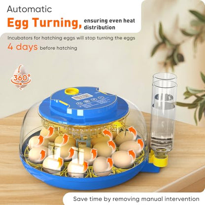 MYPIN 18 Chicken Eggs Incubator with Temperature Control, Humidity Display, Auto Egg Turning, Auto Water Filling, 2 Size Egg Trays, Chick Incubaotrs for Hatching Eggs Digital Incubator for Chicken