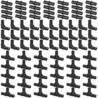 1/2" Poly PPSU Barb Crimp PEX Fitting, 90pcs PEX Fitting Combo, 30pcs Each Elbows Tees Straight Couplings, No Lead (90pcs, 1/2" Combo) - size: 1/2" Combo, 90pcs