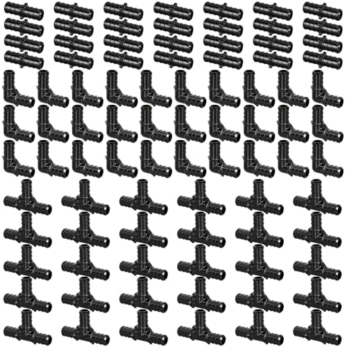 1/2" Poly PPSU Barb Crimp PEX Fitting, 90pcs PEX Fitting Combo, 30pcs Each Elbows Tees Straight Couplings, No Lead (90pcs, 1/2" Combo) - size: 1/2" Combo, 90pcs