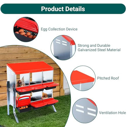Chicken Nesting Boxes 6-Compartment Wall Mount Roll Away Poultry Laying Boxes with Easy Egg Collection & Cleanable Pull-Out Tray – Heavy Duty Hen Roosting Box for Coop