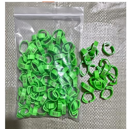 Aisoway 100 Pcs Poultry Identification Leg Rings Adjustable Clip-on Digital Label Buckle Bands Random Color for Chicken 100PC green - size: green