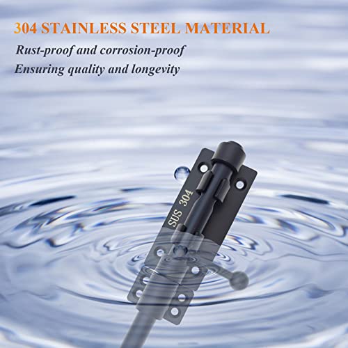 8in Slide Bolt Gate Latch 304 Stainless Steel Barrel Bolt Latch Heavy Duty Door Security Lock Thickened Door Latches Hardware with Mounting Screws for Barn Fence Shed Basement - color: 8in Black