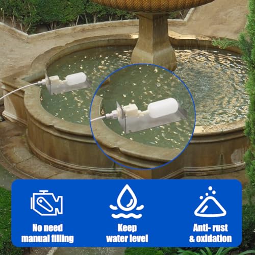 Water Fountain Auto Fill System, Autofill Water Level Kits Pond Auto Fill Float Valve with Adjustable Arm for Outdoor Fountains Ponds Pool Water Tank Garden