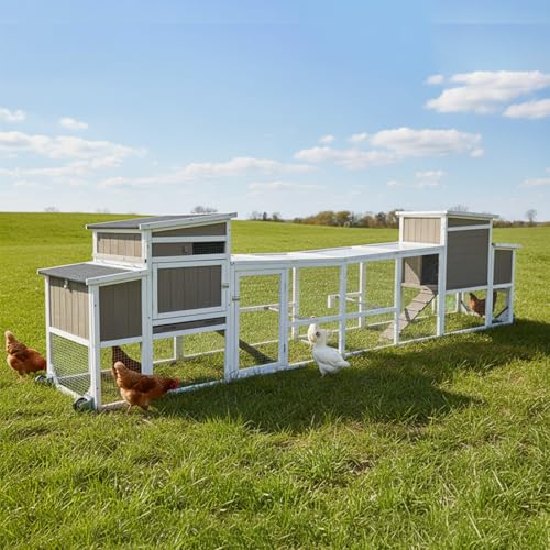 157" L Large Chicken Coop with Run, Mobile Chicken House with Wheels, Nesting Boxes, UV-Resistant Roof, Indoor Outdoor Rabbit Hutch Poultry Hen Cage for 4-6 Chickens with Removable Tray and Ramp - color: Grey-Double