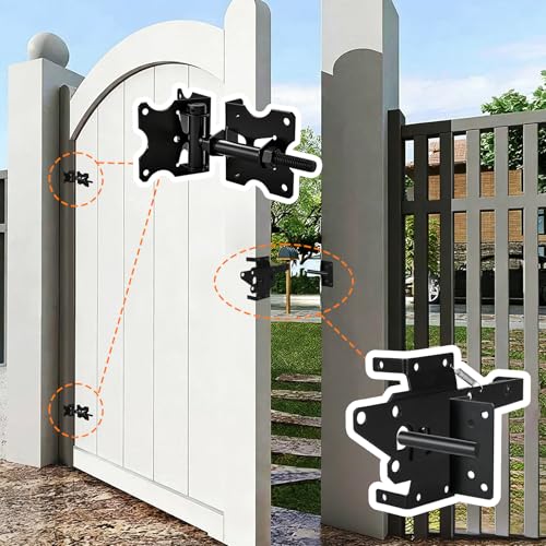 Heavy Duty Self-Closing Gate Hinge and Latch Kit, Self-Locking Hardware for Wooden, Vinyl, and PVC Fences, Adjustable Hinges & Post Mount Latch, Includes 1 Latch & 2 Hinges - size: Gate Hinges with Self Locking Gate Latch