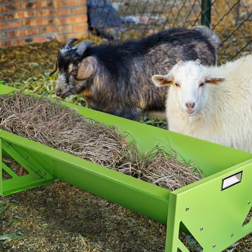 Goat Feeder, 22 Gal Metal Horse Trough Livestock Feeding Trough 55 inch Heavy-Duty Large Capacity Cattle Trough Galvanized Steel Livestock Feeder for Farms Alpacas Goats, Calves, Sheep, Deer