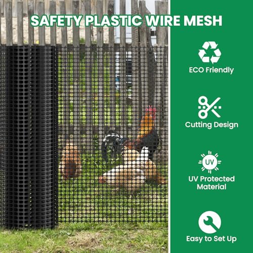 SUNYRISY Garden Mesh Fence Temporary Fencing Outdoor Dog Fence with Steel Stakes, 40in x 98.4ft Chicken Fencing Plastic Netting Animal Barrier for Backyard Poultry Pet, Black Grid - color: Black Grid