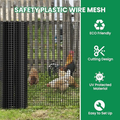 SUNYRISY Garden Mesh Fence Temporary Fencing Outdoor Dog Fence with Steel Stakes, 40in x 98.4ft Chicken Fencing Plastic Netting Animal Barrier for Backyard Poultry Pet, Black Grid - color: Black Grid
