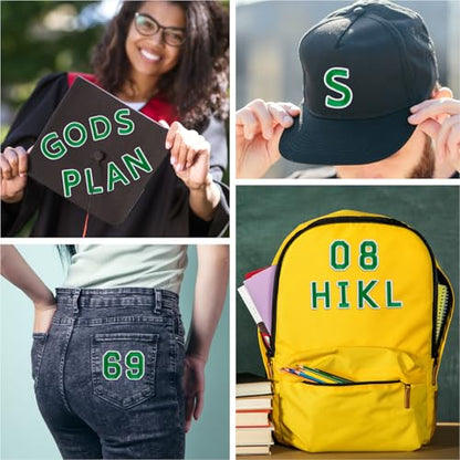 ASTARON 72 Pcs Iron on Letters and Numbers Patches, 1.5 Inch Letters A-Z Numbers 0-9 Embroidered Applique Patches Alphabet Cloth Patch for Clothes, Bags, Socks, Jeans, Hat, DIY Accessories(Green) - color: Green