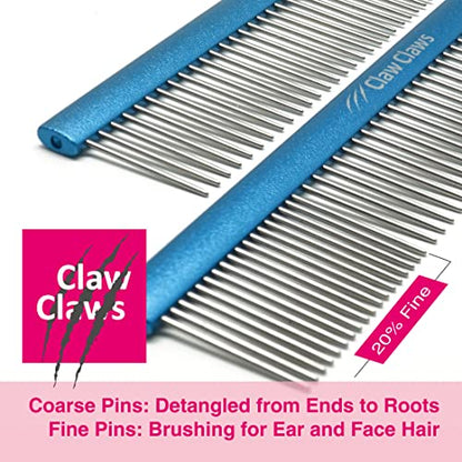 7.5" Greyhound Oval Grooming Comb – Blue Aluminum Spine, Stainless Steel Teeth Comb for Long-Haired Dogs & Cats, Removes Mats, Tangles, and Loose Fur – Lightweight for Long Time Deshedding - size: 7.5"