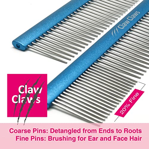 Greyhound Oval Grooming Comb – Aluminum handle, Stainless Steel Teeth Comb for Long-Haired Dogs & Cats, Removes Mats, Tangles, and Loose Fur – Lightweight for Deshedding (Silver/Blue, 9.8") - size: 9.8"