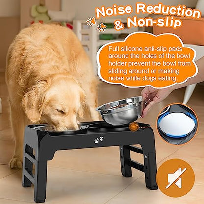 COMESOON Elevated Dog Bowls, 4 Height Adjustable Raised Bowl Stand with 2 Thick 50oz Stainless Steel Food Bowls Non-Slip Feeder Adjusts to 3.7'', 9.2'', 10.75'', 12.36'' Black, (DB-W01) - color: Black, size: 8" for Medium Dogs