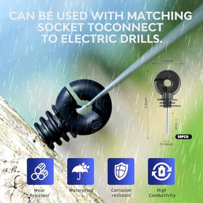 656ft Electric Fence Polywire with 50Pcs Electric Fence Insulators&1 Insulated Sleeve,6 Stainless Steel Strands for Reliable Conductivity&Rust Resistance,Portable Electric Fence Wire Kit for Livestock - size: Polywire withBox