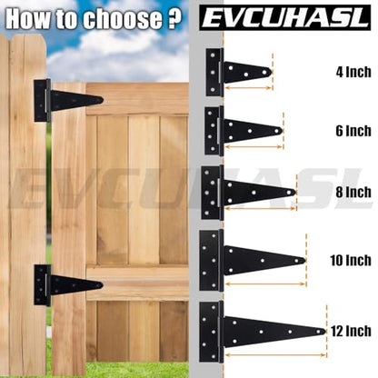 4 Inch T-Strap Gate Hinges, Shed Barn Door Hinges Heavy Duty, Black Tee Hinges for Wooden Fences, Yard Gate, Wrought Hardware Iron Rustproof (4 Pack/Set) - size: 4 Inch