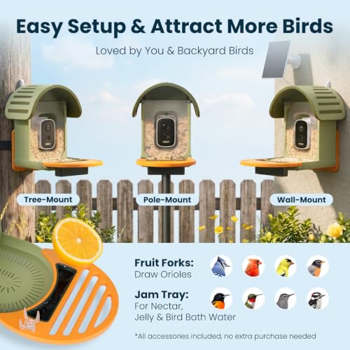 Smart Bird Feeder with Camera, Green | 2.5K UHD, AI Identifies 11,000+ Bird Species, Real-time Videos & Pictures, Solar Powered, Wireless for Outdoor, Gift - color: Green