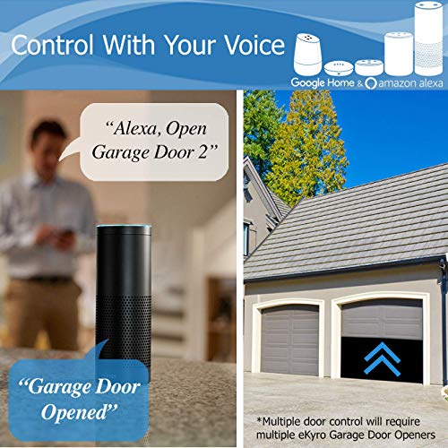 eKyro Smart Garage Door Opener - Universal WiFi Remote Controller Compatible with Alexa, Google Home, iPhone, Siri, Android, Door Left Open Alert, Door Security Systems, Updated Model
