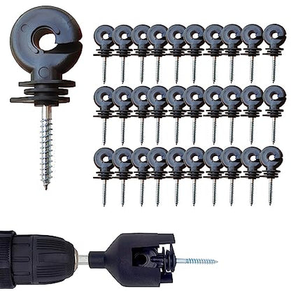 Electric Fence Insulator Screw-in Insulator Fence Ring Wood Post Insulator with Insulator Socket Tool for Animal Husbandry Electronic System (Electric Fence Insulator - 30PCS) - style: Electric Fence Insulator - 30PCS