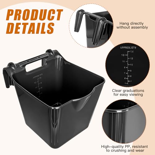 Horse Feed Bucket,15 Quart Plastic Hook Over Horse Feeder for Easy Hanging,Mountable Heavy Duty Livestock Feeders for Horses Sheep Cattle Cows (6)