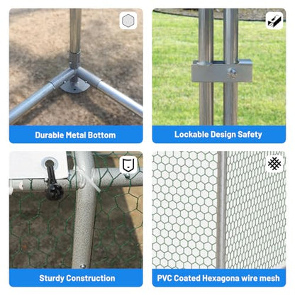 NUGRIART Large Metal Chicken Coop, Outdoor cage Run with Waterproof and Anti-UV Cover, Dome Roof Walk-in Poultry Cage Rabbit Duck House for Outside, Backyard and Farm. - size: 228.0"L x 120.0"W x 78.0"H
