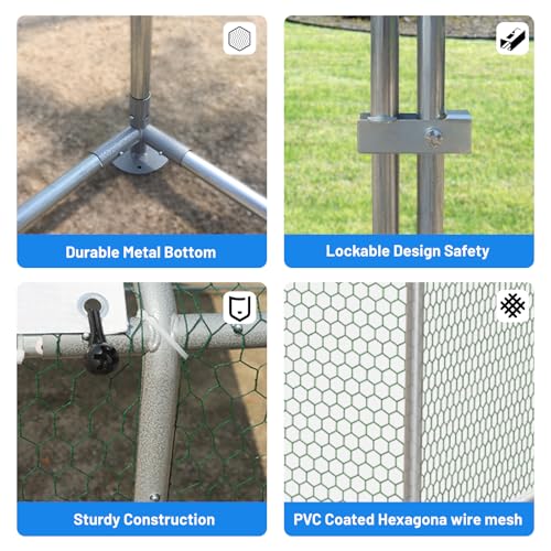 NUGRIART Large Metal Chicken Coop, Outdoor cage Run with Waterproof and Anti-UV Cover, Dome Roof Walk-in Poultry Cage Rabbit Duck House for Outside, Backyard and Farm. - size: 78.0"L x 120.0"W x 78.0"H